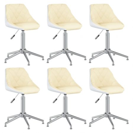Bild på vidaXL Snurrbara matstolar 6 st gräddvit och vit konstläder