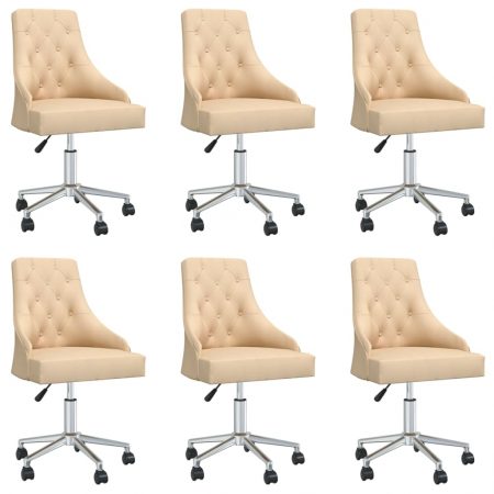 Bild på vidaXL Snurrbara matstolar 6 st gräddvit tyg