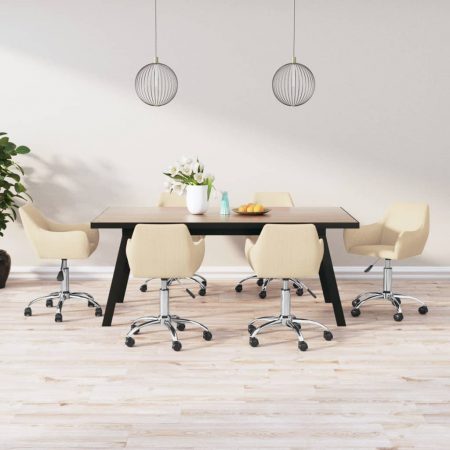 Bild på vidaXL Snurrbara matstolar 6 st gräddvit tyg