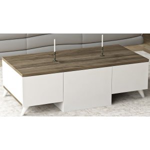 Asker soffbord 100 x 50 cm - Vit/valnöt - Soffbord i trä