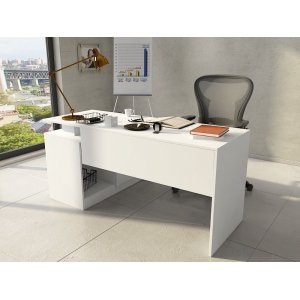 Basta hörnskrivbord 130x105 cm - Vit - Skrivbord med hyllor | lådor