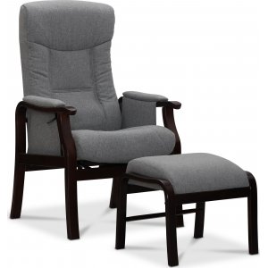 Bergen fåtölj med pall - Grå tyg + Möbelvårdskit för textilier - Tygfåtöljer