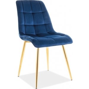 4 st Chic matstol - Guld/blå sammet - Klädda & stoppade stolar