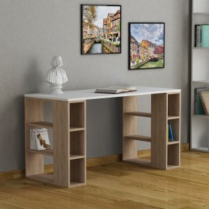 Colmar skrivbord 140x60 cm - Vit/ek - Skrivbord med hyllor | lådor