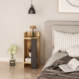 Elos sängbord vänster - Ek/antracit - Sängbord -Sovrumsmöbler - Sängbord