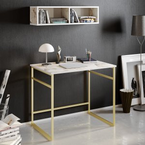Gama skrivbord 90x60 cm - Vit/guld - Övriga kontorsbord & skrivbord