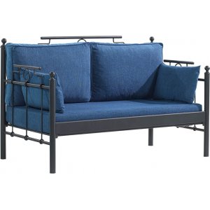 Hampus 2-sits utesoffa - Svart/blå + Möbelvårdskit för textilier - Utesoffor