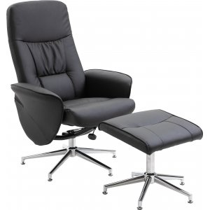 Julius reclinerfåtölj med fotpall - Svart PU - Reclinerfåtöljer