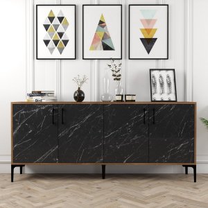 Kiev skänk 180 cm - Valnöt/svart marmor - Skänkar & Sideboards -Skänkar & Sideboards - Hyllor & Förvaring
