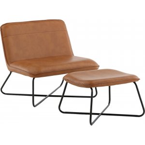 Laxa fåtölj med fotpall - Brun/svart + Läderimitationsrengöring - Skinnfåtöljer