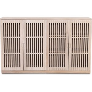 Level sideboard med dörrar i ribbor B140 cm - Whitewash - Skänkar & Sideboards -Skänkar & Sideboards - Hyllor & Förvaring