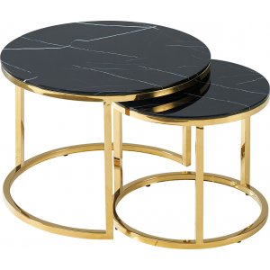 Muse soffbord 60 cm - Svart marmor/guld - Glasbord