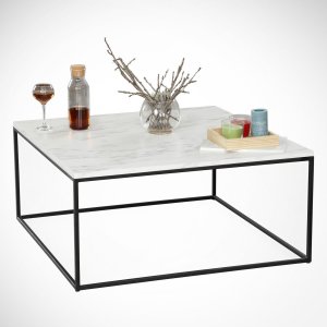 Poly soffbord 75 x 75 cm - Vit/svart - Soffbord i marmor