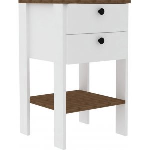 Runa sängbord - Vit/valnöt - Sängbord -Sovrumsmöbler - Sängbord