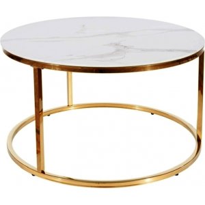 Sabine soffbord Ø80 cm - Vit/guld - Glasbord