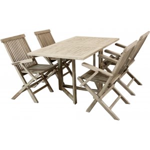Saltö utematgrupp klaffbord 140 cm med 4 st matstolar med armstöd - Grå teak - Utematgrupper