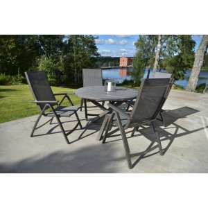 Scottsdale utegrupp bord Ø112 cm inkl 4 st Solana positionsstol - Shabby Chic grå + Skyddande sprayvax - Utematgrupper