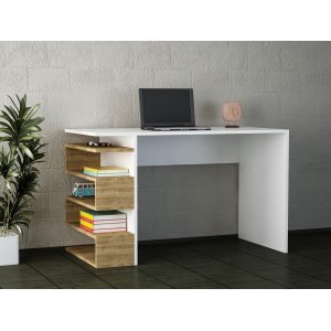Snake skrivbord 120x60 cm - Vit/valnöt - Skrivbord med hyllor | lådor