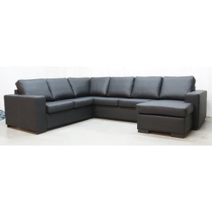 Solna XL U-soffa i bonded leather - Höger + Matt- och textilrengöring - Hörnsoffor