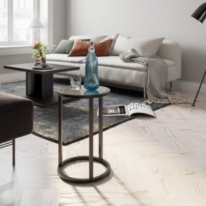 Tambur sidobord 35 x 53 cm - Svart marmor - Sidobord & lampbord