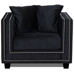 Tempel fåtölj med nitar - Svart sammet - Tygfåtöljer
