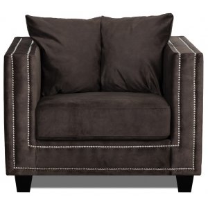 Tempel fåtölj med nitar - Vintage brun sammet - Tygfåtöljer