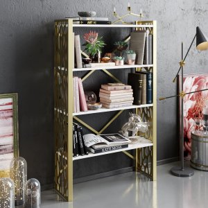 Tonga bokhylla - Guld/vit - Bokhyllor -Hyllor - Bokhyllor