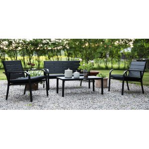Alesund svart Loungegrupp för uteplatsen + Skyddande sprayvax - Loungegrupper
