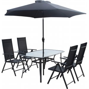 Bjurvik matgrupp bord med 4 st stolar plus parasol By Martinsen - Svart - Utematgrupper