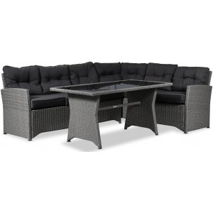 Davenport utegrupp med bord Vänster - Grå konstrotting + Möbelpolish - Loungegrupper