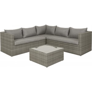 Korfu loungegrupp - Grå + Möbelvård för plastrotting - Loungegrupper