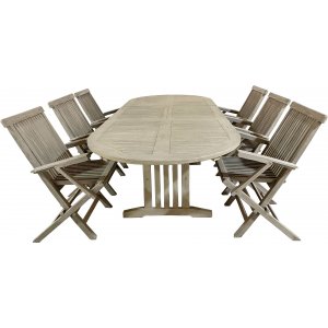 Saltö utematgrupp ovalt 180-240 cm bord med 6 st matstolar med armstöd - Grå teak - Utematgrupper