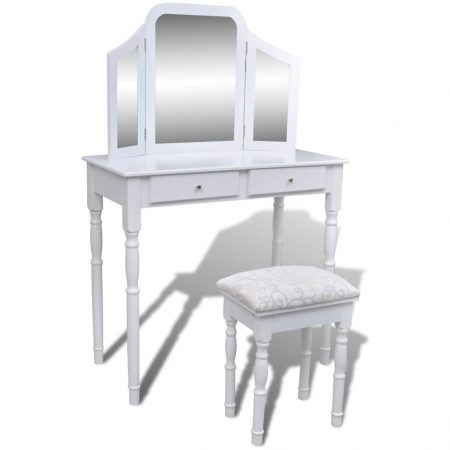 Bild på vidaXL Sminkbord med 3-i-1 spegel och pall 2 lådor vit