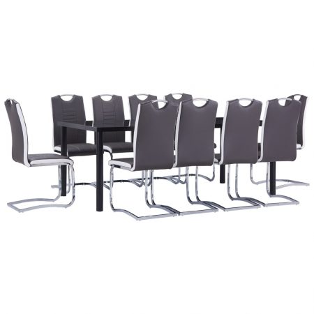 Bild på vidaXL Matgrupp 11 delar konstläder grå