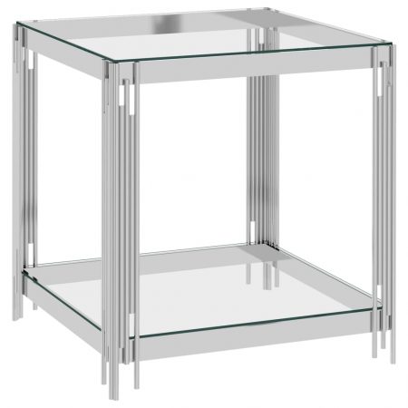 Bild på vidaXL Soffbord silver 55x55x55 cm rostfritt stål och glas