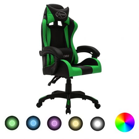 Bild på vidaXL Gamingstol med RGB LED-lampor grön och svart konstläder