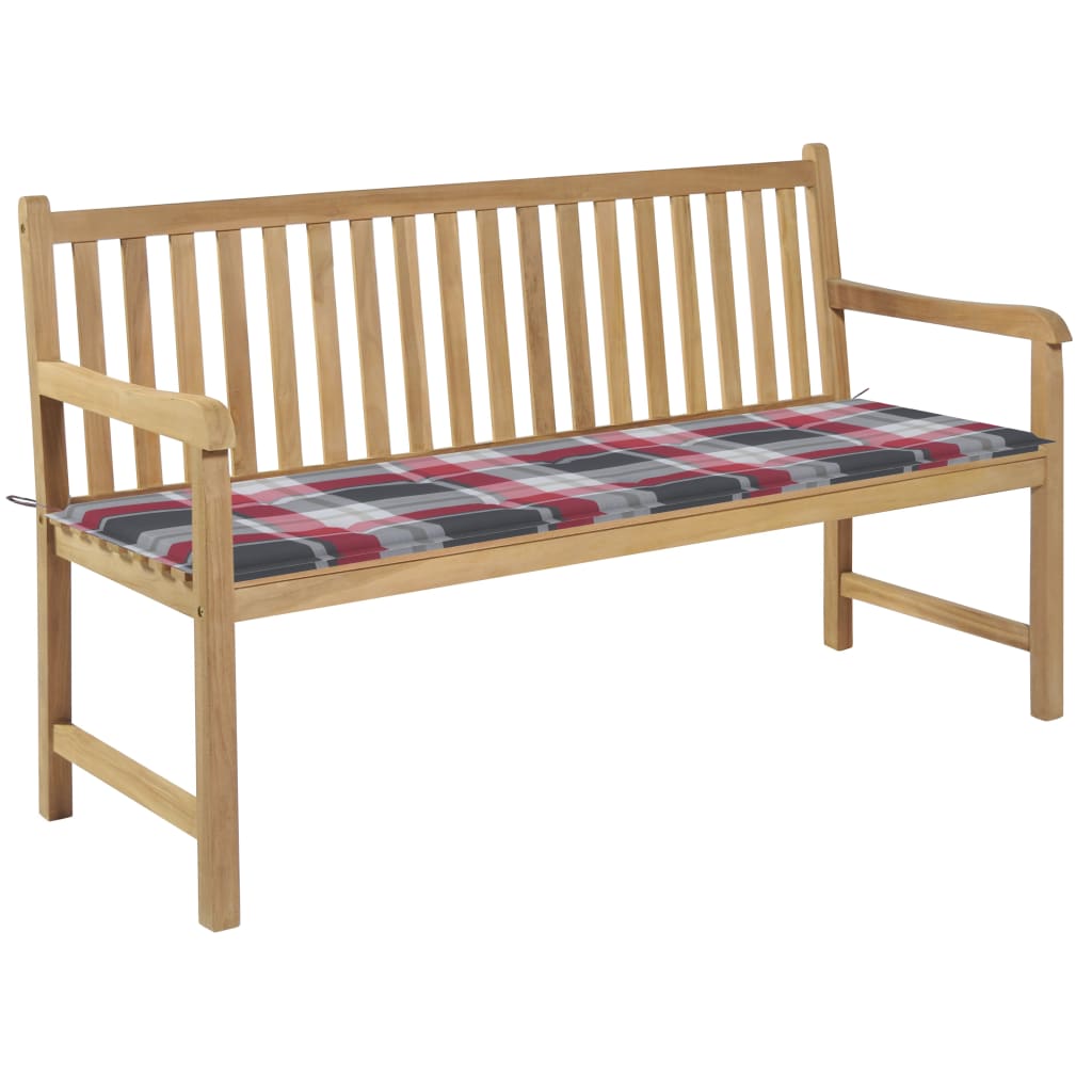 8720286266403_a_en_hd_1 Bild på vidaXL Trädgårdsbänk med rödrutig dyna 150 cm massiv teak