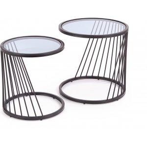 Ambani soffbord Ø42/50 cm - Rökglas/svart - Glasbord