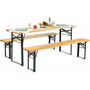 Bord med bänkar - Svart/trä + Möbelpolish - Utematgrupper