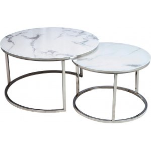 Harrisburg soffbord 80 x 80 cm - Vit/krom - Soffbord i marmor
