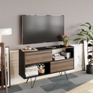 Kerby mediabänk - Svart/valnöt - TV-bänkar & mediabänkar -TV-bänkar & mediabänkar - Hyllor & Förvaring