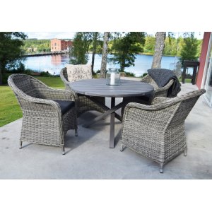 Matgrupp Mercury: Scottsdale runt bord inklusive 4 st Mercury fåtöljer - Cement - Utematgrupper