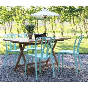 Matgrupp Saltö teak: Klaffbord i teak inklusive 4 st Bally stapelbara stolar - Utematgrupper