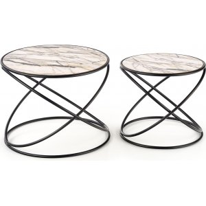 Mille soffbord Ø40/50 cm - Vit marmor/svart - Soffbord i marmor