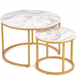 Ruffo soffbord Ø38/60 cm - Vit marmor/guld - Soffbord i marmor