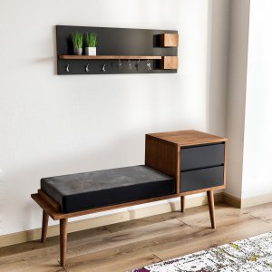 Hamra sittbänk med klädhängare - Valnöt/antracit - Sittbänkar