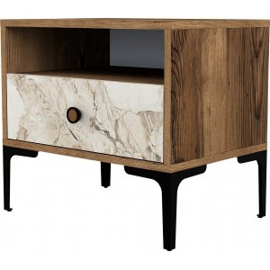 Lizbon sängbord - Valnöt/vit marmor - Sängbord -Sovrumsmöbler - Sängbord