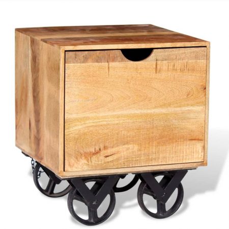 Bild på vidaXL Sidobord med låda och hjul massivt mangoträ 40x40x45 cm