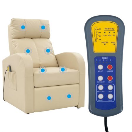 Bild på vidaXL Massagefåtölj gräddvit konstläder