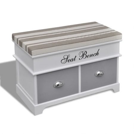 Bild på vidaXL Hallbänk vit med grå dyna 2 lådor